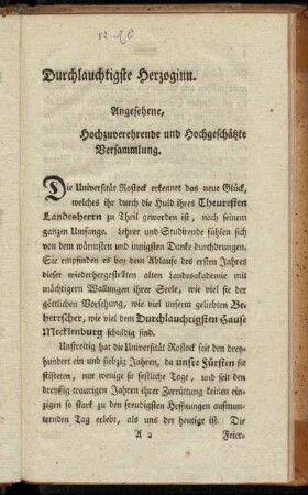 Durchlauchtigste Herzoginn. Angesehene, Hochzuverehrende und Hochgeschätzte Versammlung.