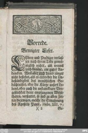 Vorrede. Geneigter Leser.