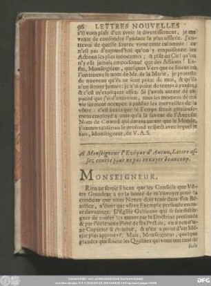 A Monseigneur l'Evéque d'Autun, Lettre assez courte pour ne pas ennuyer beaucoup.