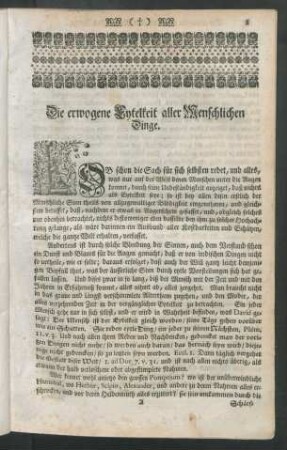 Die erwogene Eytelkeit aller Menschlichen Dinge