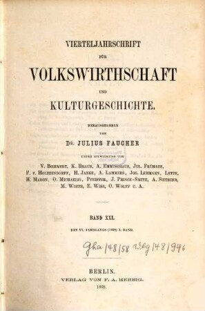Vierteljahrschrift für Volkswirtschaft, Politik und Kulturgeschichte. 6,1 = Bd. 21. 1868