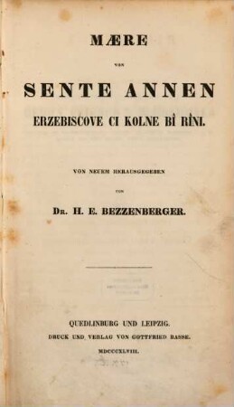 Maere von Sente Annen : Erzebiscove ci Kolne bî Rîni