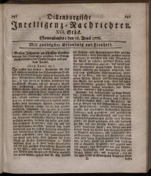 XVI. Stück. Sonnabends: den 18. April 1778.
