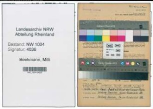 Entnazifizierung Milli Beekmann , geb. 22.04.1915 (Verwaltungsangestellte)