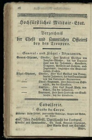 Hochfuerstlicher Militair-Etat