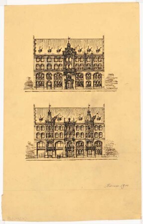 Geschäftshaus Probststraße/Poststraße, Berlin-Mitte: 1. Entwurf: 2 Ansichten