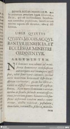 Liber Quintus Quibus Modis Acquirantur Beneficia, Et Ecclesiae Ministri Ordinentur