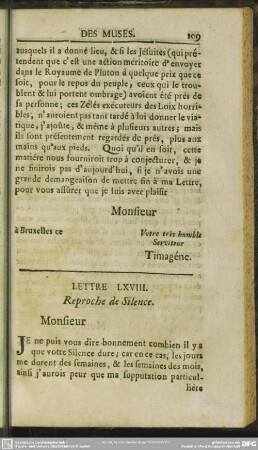 Lettre LXVIII. Reproche de Silence