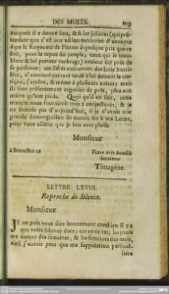 Lettre LXVIII. Reproche de Silence
