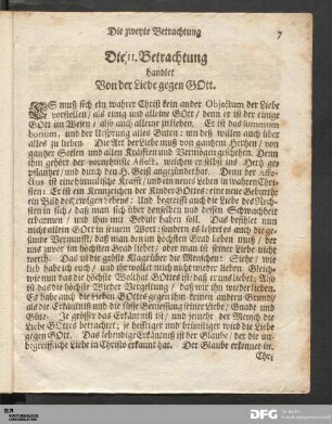 Die II. Betrachtung handlet Von der Liebe gegen GOtt.