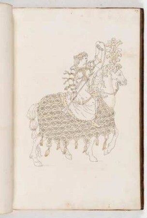 Reiterin mit Schild und Pfeil, in: Equestrium statuarum [...] formae [...] artificiosissime pictis, Bl. 34