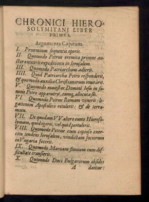 Chronici Hierosolymitani Liber Primus.