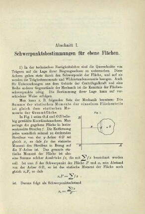 Abschnitt I - II. Schwerpunktebestimmungen für ebene Flächen. Die einfachsten Trägheitsmomente ebener Flächen.