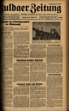 Ausgabe vom Dienstag, den 10. Oktober 1939.