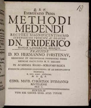 1: Exercitatio Prima Methodi Medendi. 1