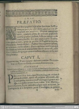Caput I. Etymologiam, Variamque Acceptionem Patientiae In Variis Disciplinis, Ostendens