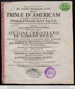 Dissertatio De Modo Probabiliori Quo Primæ In Americam Septentrionalem Immigrationes Sunt Factæ