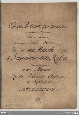 [Text:] Sei tu, Cidippe, o il sole. Egloga pastorale per musica.