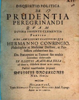 Disquisitio Politica De Prudentia Peregrinandi