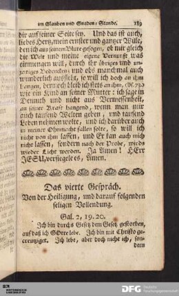 Das vierte Gespräch. Von der Heiligung, und darauf folgenden seligen Vollendung.