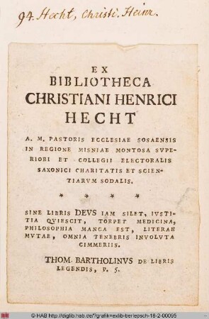 Exlibris des Christian Heinrich Hecht