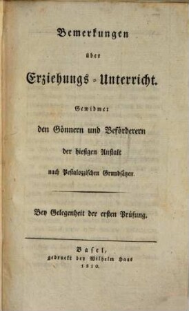 Bemerkungen über Erziehungs-Unterricht