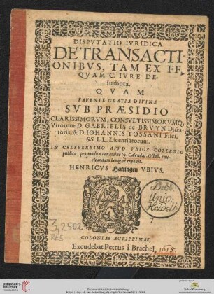 Disputatio Iuridica De Transactionibus, tam Ex FF Quam C. Iure Desumpta