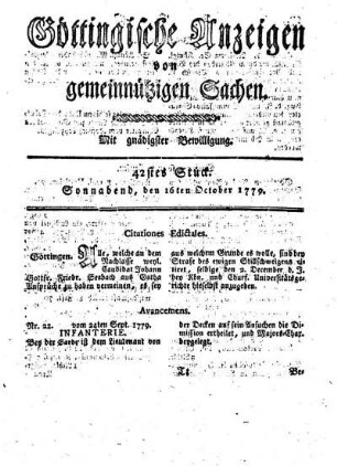 42tes Stück. Sonnabend, den 16ten October 1779.