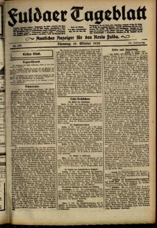 Erste Ausgabe vom Dienstag, den 19. Oktober 1920.