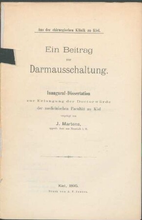Ein Beitrag zur Darmausschaltung