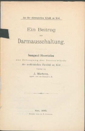 Ein Beitrag zur Darmausschaltung