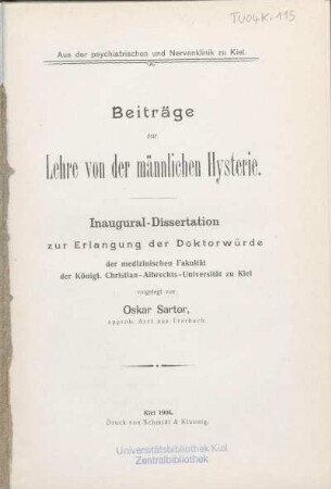 Beiträge zur Lehre von der männlichen Hysterie