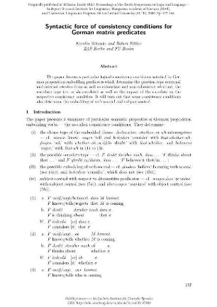 Syntactic force of consistency conditions for German matrix predicates