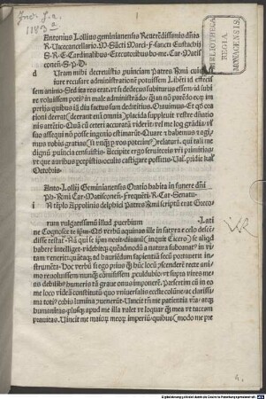 Oratio habita in funere Philiberti cardinalis Matisconensis : 1484.08.27. Mit Vorrede des Autors, 30.9.1484
