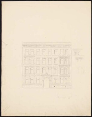 Viergeschossiges Mietshaus: Vorderansicht, Schnittdetail, Detailstudien