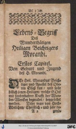 Lebens-Begriff des Wunderthätigen Heiligen Beichtigers Morandi.