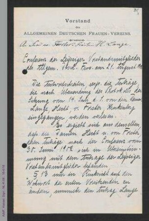 Brief von Henriette Goldschmidt an Helene von Forster und Helene Lange