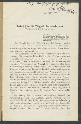 Bericht über die Tätigkeit des Arbeitsamtes.