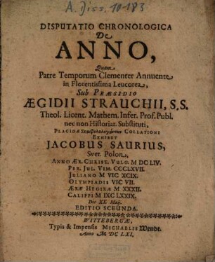Disputatio Chronologica De Anno