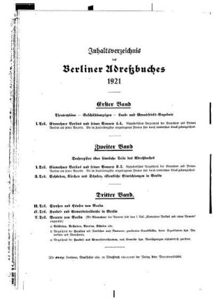Inhaltsverzeichnis des Berliner Adreßbuches 1921