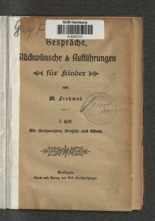 H. 1: Für Weihnachten, Neujahr und Ostern