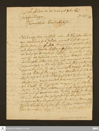 Brief von Ulrich Bogislaus von Bonin an August Hermann Francke.