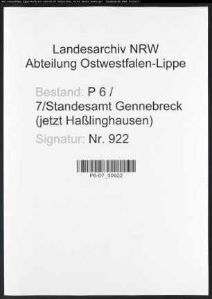 Sterberegister Standesamt Gennebreck