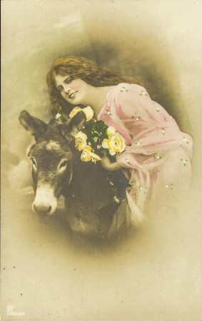 [Frau mit Esel und Rosen]