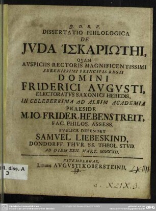 Dissertatio Philologica De Iuda Iskariti