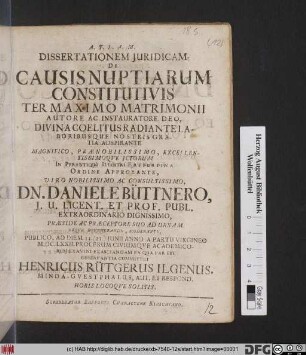 Dissertationem Iuridicam De Causis Nuptiarum Constitutivis Ter Maximo Matrimonii