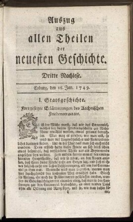 Dritte Nachlese. Coburg, den 18. Jan. 1749.