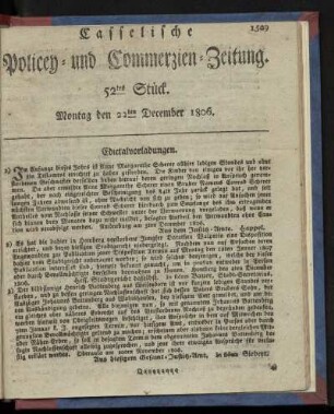 52tes Stück. Montag den 22ten December 1806