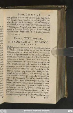 Epist. XXIX. Mediolani. Hieronymo & Ludovico Septaliis.