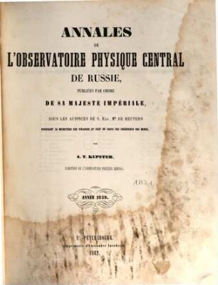 Annales de l'Observatoire Physique Central, 1859